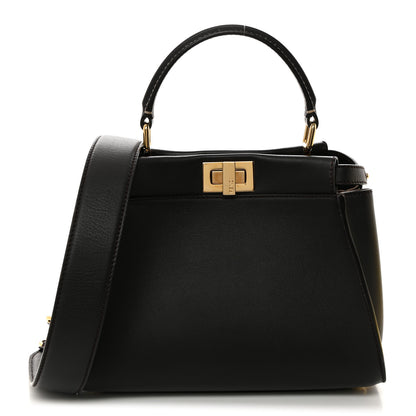 Fendi Vitello Seta Nabuk Pequin Mini Peekaboo Iconic Satchel Ebano Tobacco Moro 1 of 11