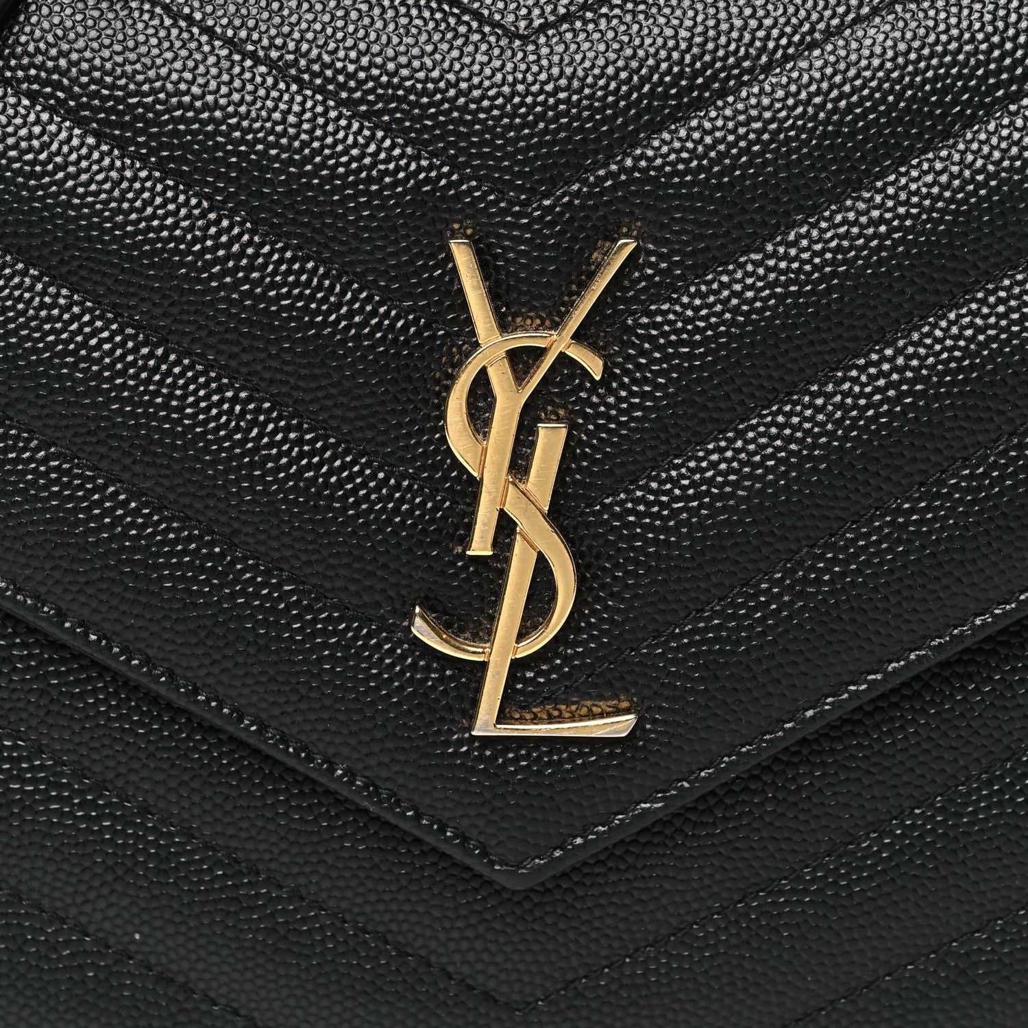 Saint Laurent Grain De Poudre Matelasse Chevron Monogram Envelope Chain Wallet Black 8 of 12
