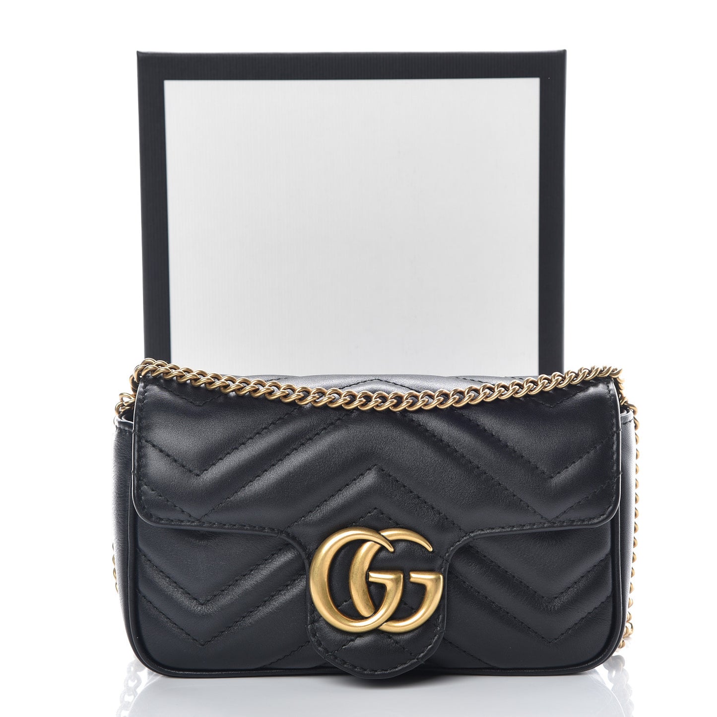 Calfskin Matelasse Super Mini GG Marmont Shoulder Bag Black