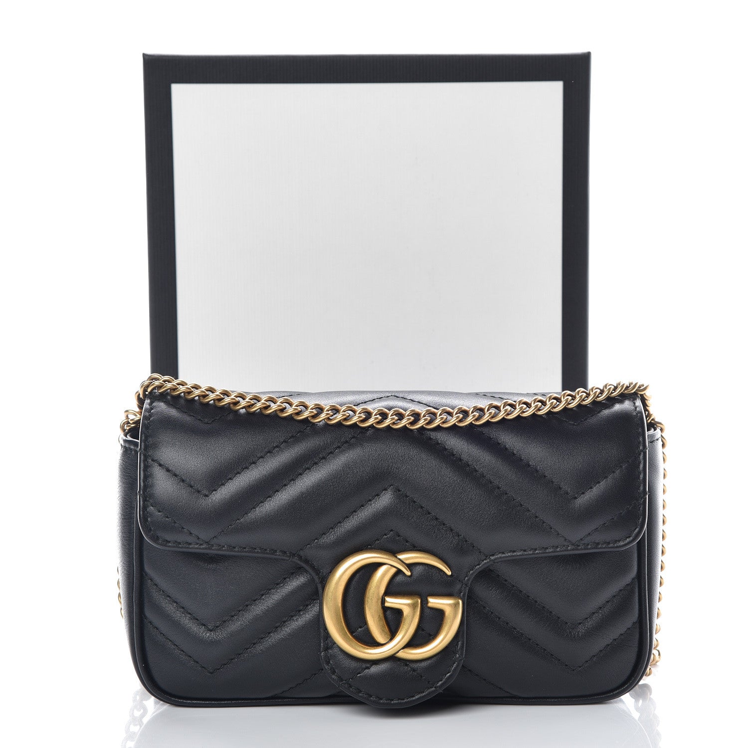 Gucci Calfskin Matelasse Super Mini GG Marmont Shoulder Bag Black 10 of 10