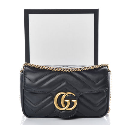 Gucci Calfskin Matelasse Super Mini GG Marmont Shoulder Bag Black 10 of 10