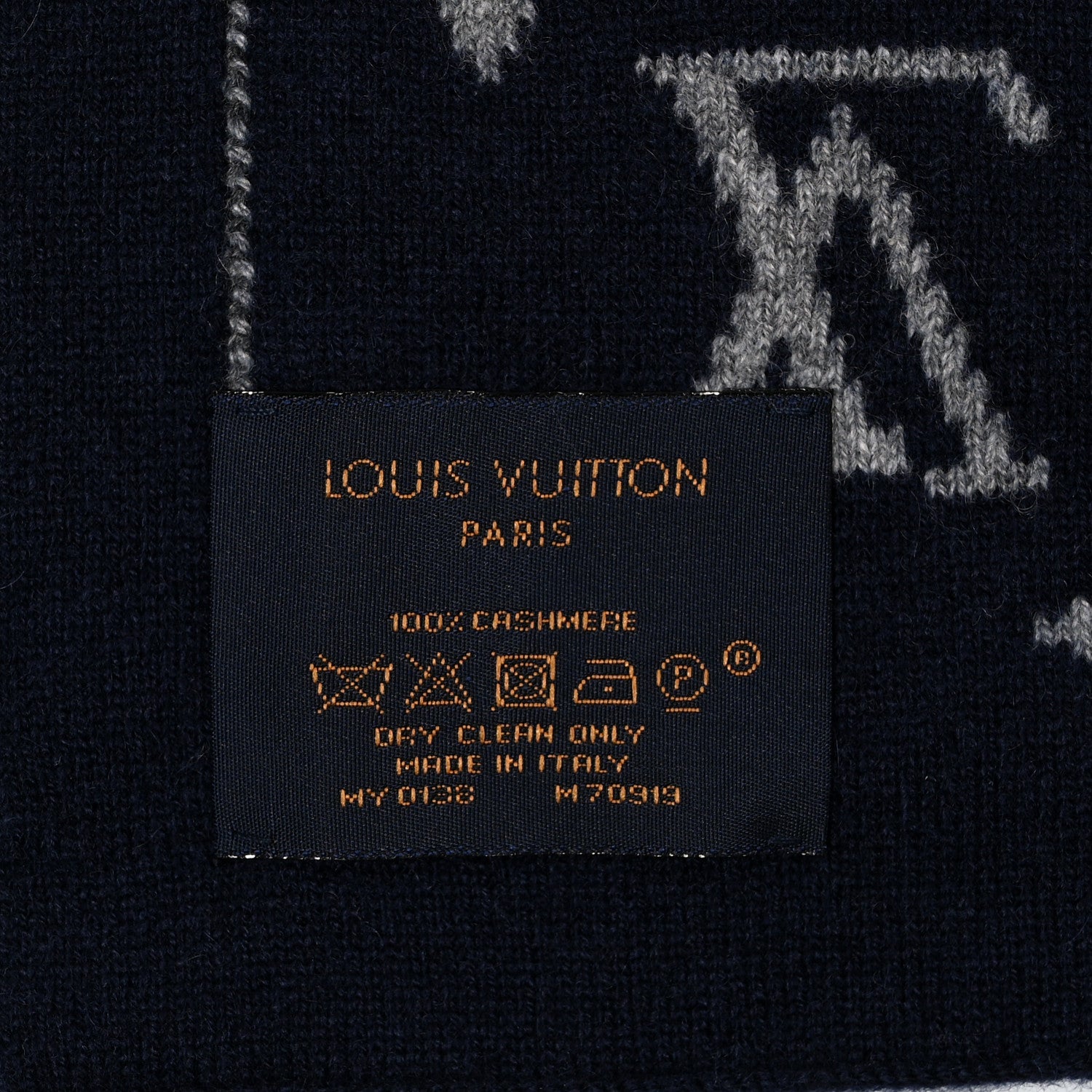Louis Vuitton Cashmere Wool Monogram Split Scarf Navy 3 of 3