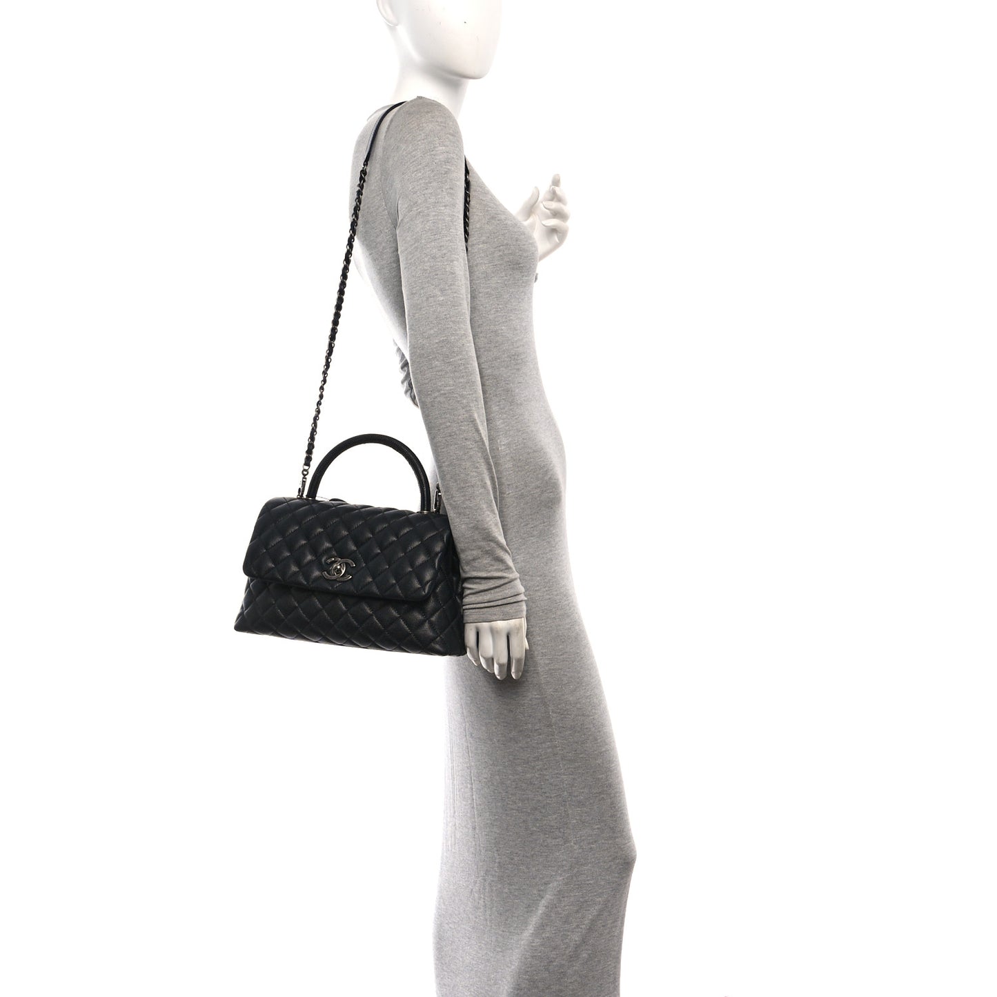 Caviar Lizard Embossed Quilted Small Coco Handle Flap Black