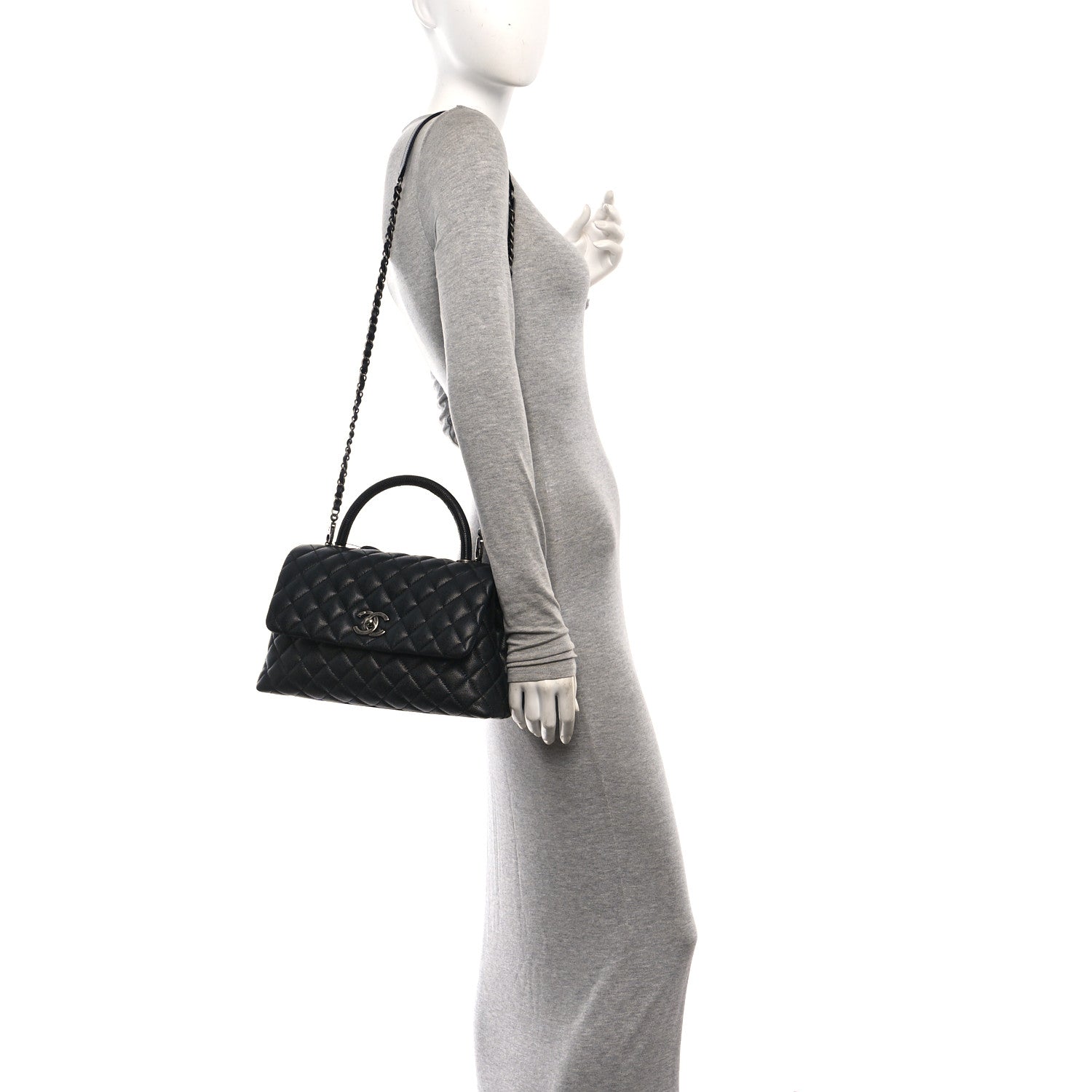 Chanel Caviar Lizard Embossed Quilted Small Coco Handle Flap Black 2 of 10
