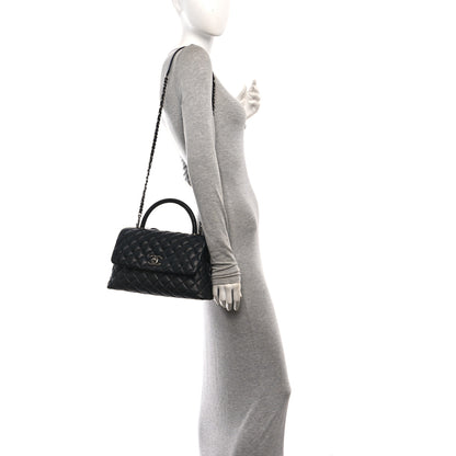 Chanel Caviar Lizard Embossed Quilted Small Coco Handle Flap Black 2 of 10