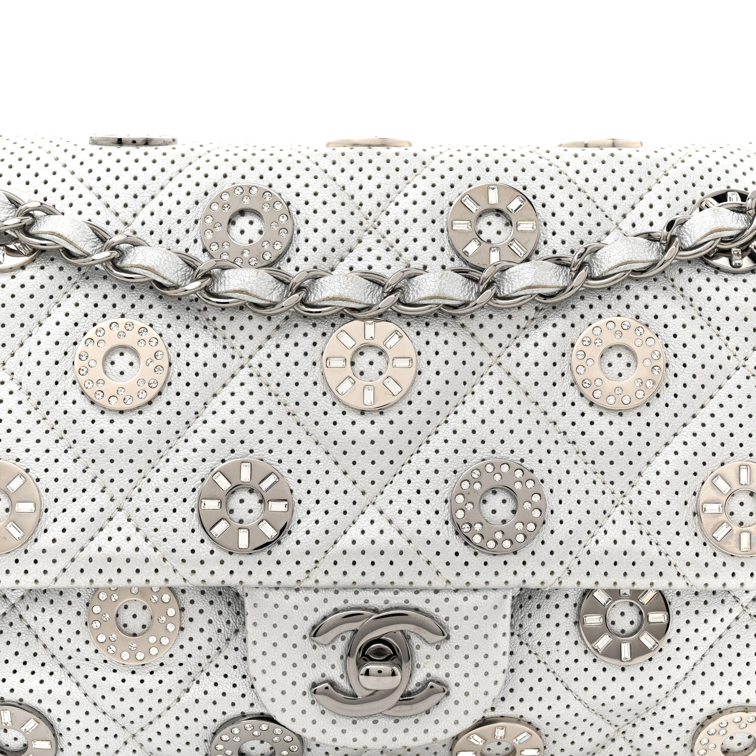 Chanel Perforated Metallic Lambskin Medium CC Medals Flap Silver 8 of 13