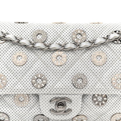Chanel Perforated Metallic Lambskin Medium CC Medals Flap Silver 8 of 13