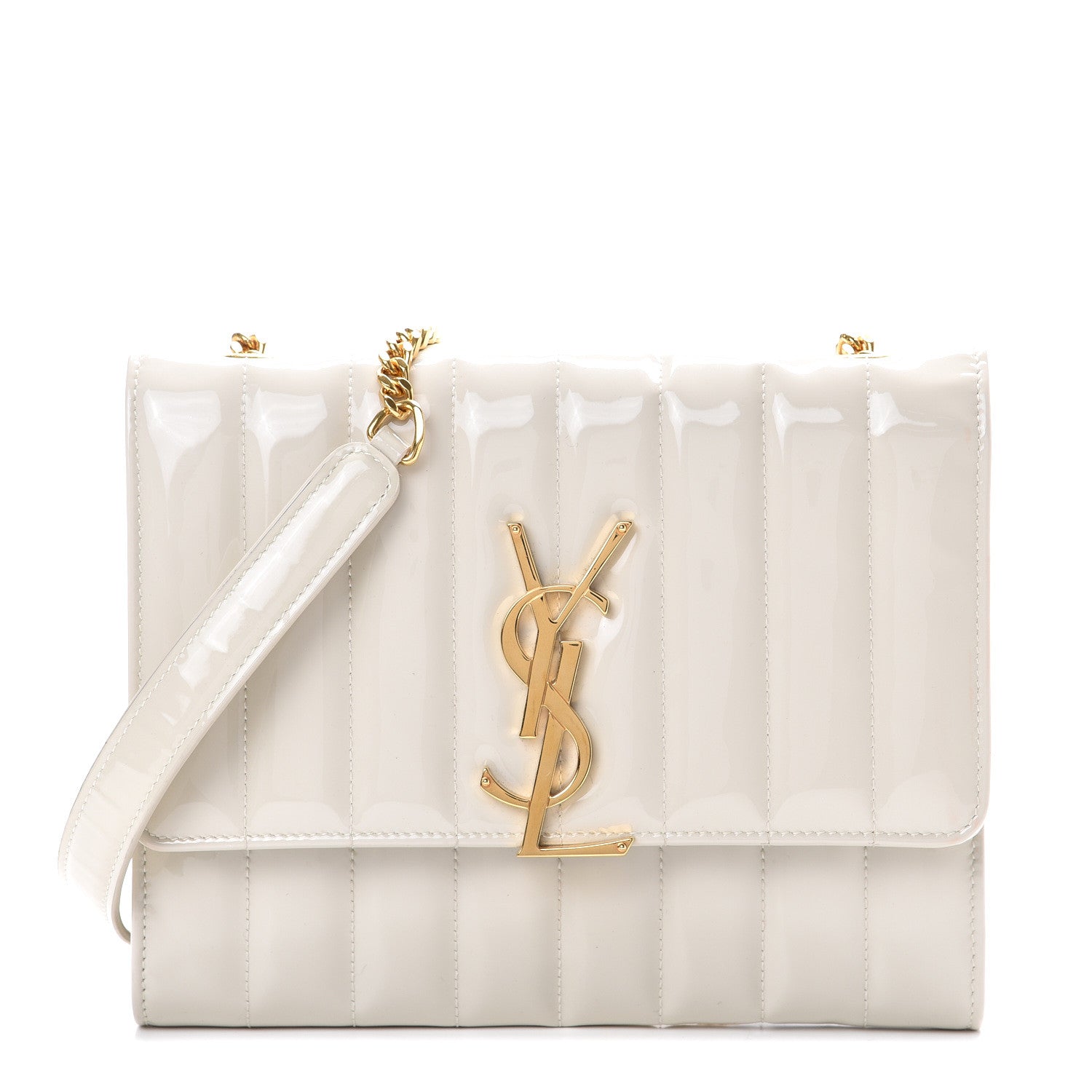 Saint Laurent Patent Calfskin Matelasse Monogram Vicky Chain Wallet Off White 1 of 13