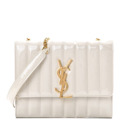 Saint Laurent Patent Calfskin Matelasse Monogram Vicky Chain Wallet Off White 1 of 13
