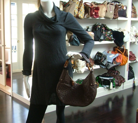 Ostrich Half Moon Bamboo Ring Hobo Brown