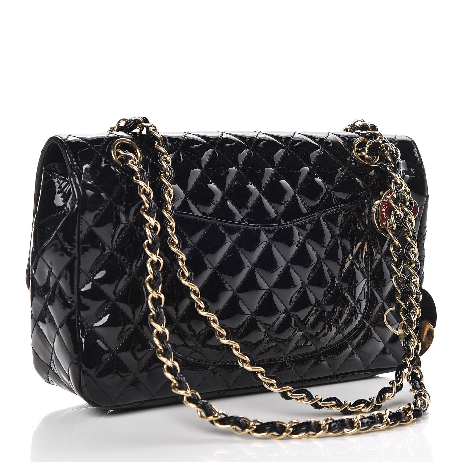 Chanel Patent Calfskin Quilted Valentine Charms Medium Single Flap Black 3 of 11
