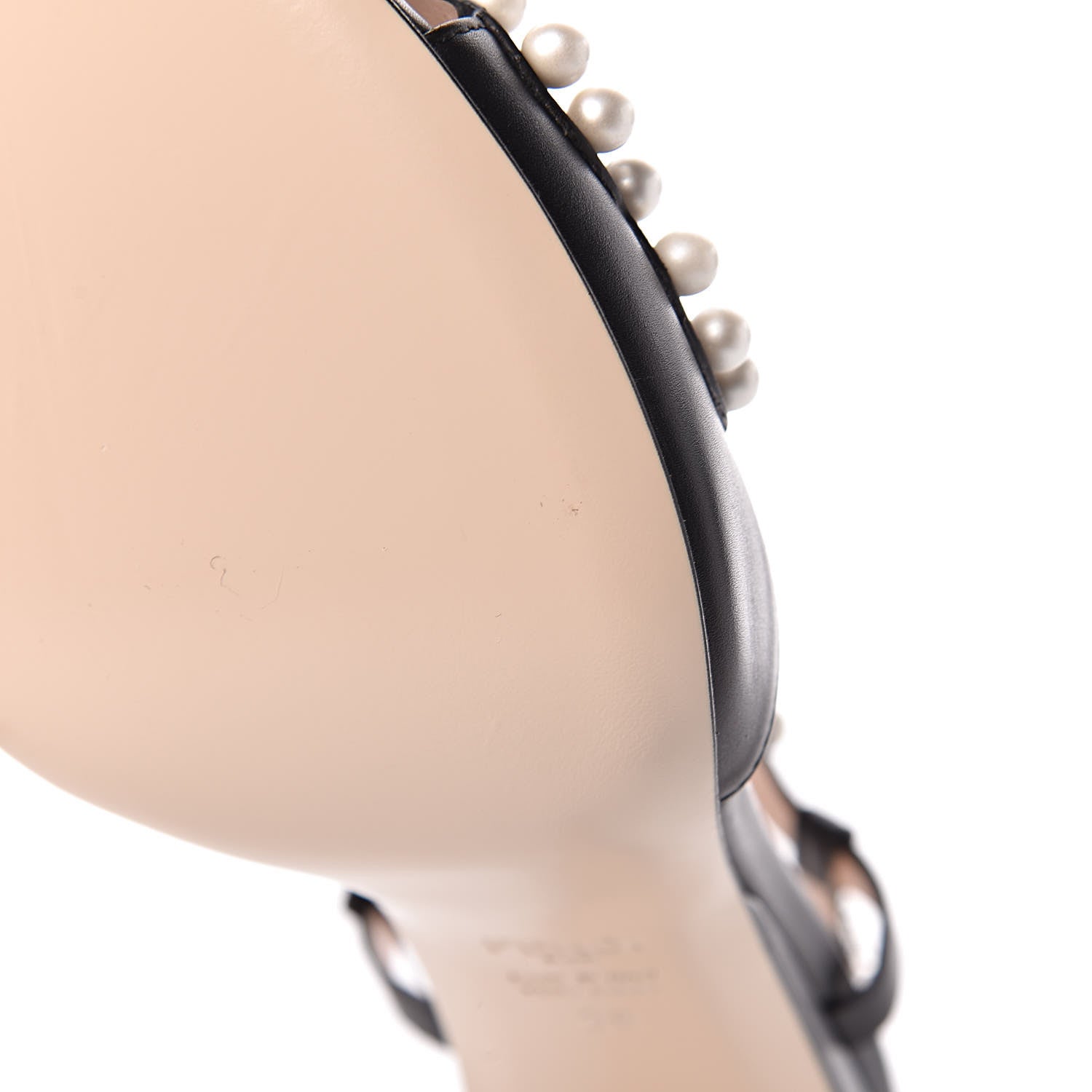 Fendi Calfskin Faux Pearl Embellished Bow Ankle Strap Heel 38 Black 11 of 13