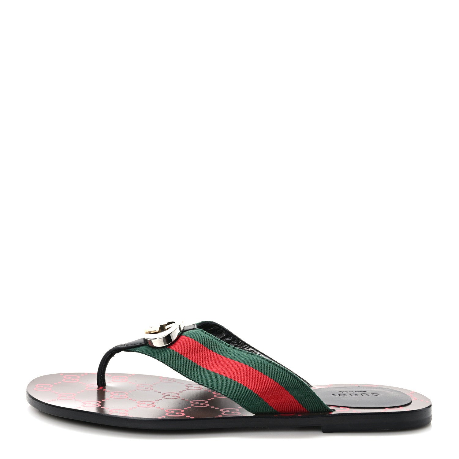 Gucci Nylon Calfskin Web GG Monogram Womens Thong Sandals 39 Green Red Cocoa 1 of 7