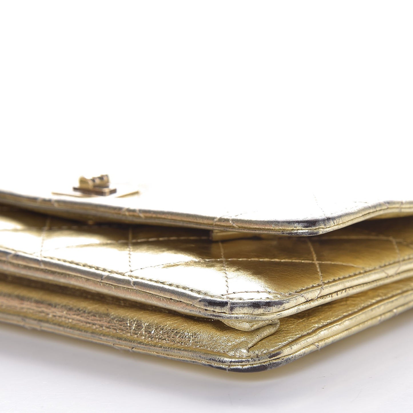 Metallic Aged Calfskin Reissue Wallet On Chain WOC Gold