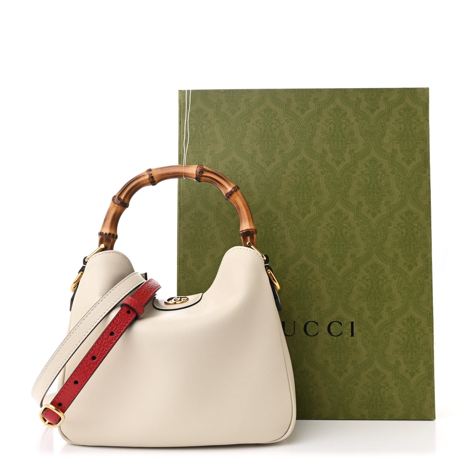 Gucci Softy Wonka Textured Dollar Calfskin Small Diana Shoulder Bag Mystic White Hibiscus Red 11 of 11