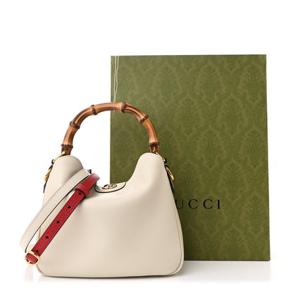 Gucci Softy Wonka Textured Dollar Calfskin Small Diana Shoulder Bag Mystic White Hibiscus Red 11 of 11