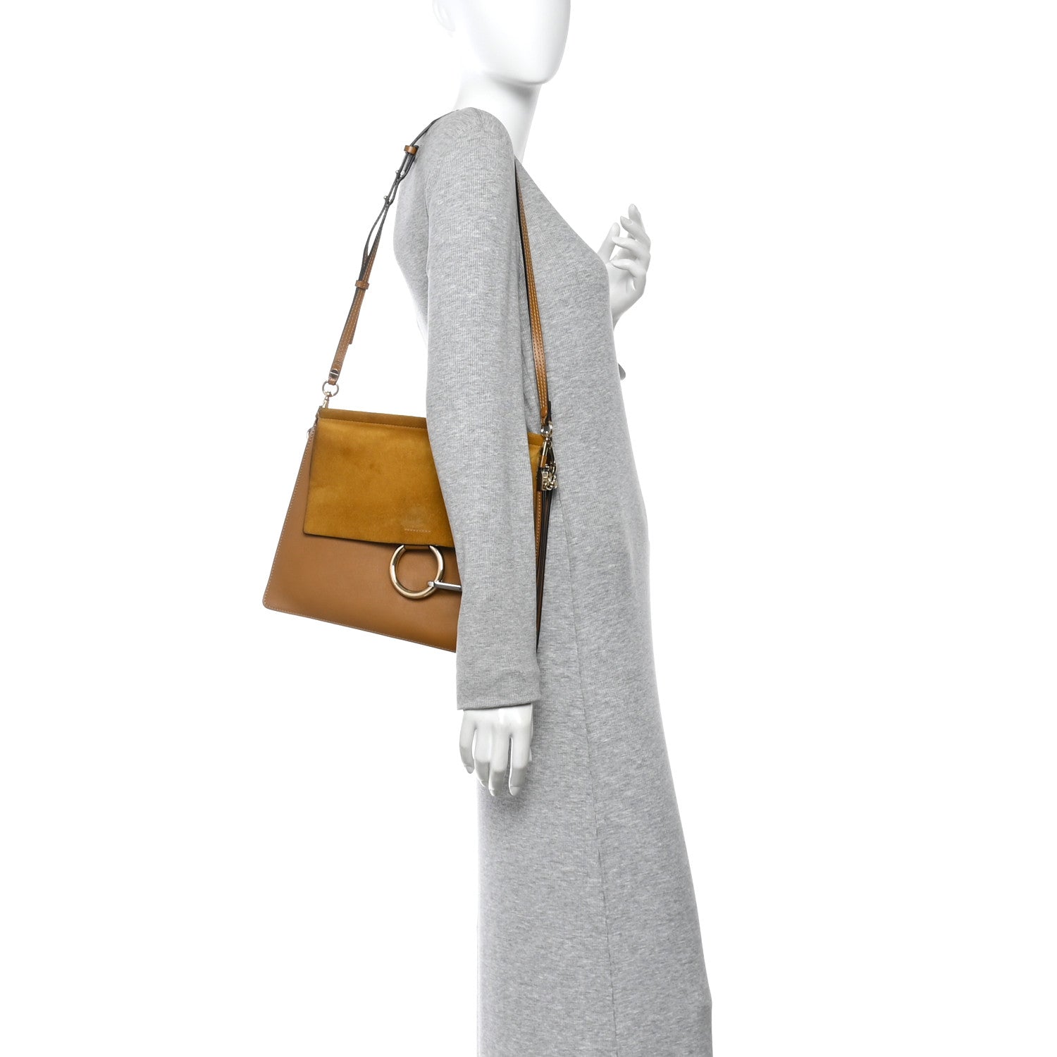 Chloe Suede Calfskin Medium Faye Shoulder Bag Mustard Brown 2 of 15