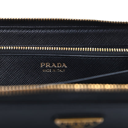 Prada Saffiano Metal Large Zip Around Travel Wallet Black 6 of 7