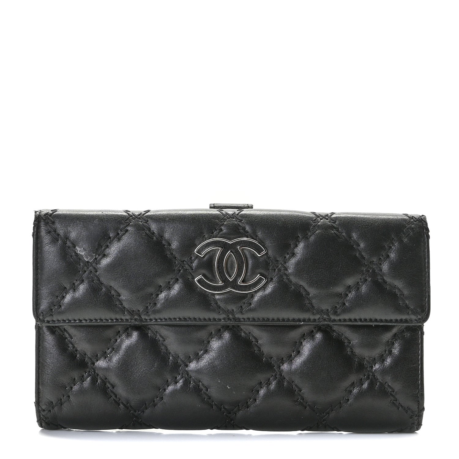 Chanel Calfskin Double Stitch Hamptons Flap Wallet Black 1 of 9