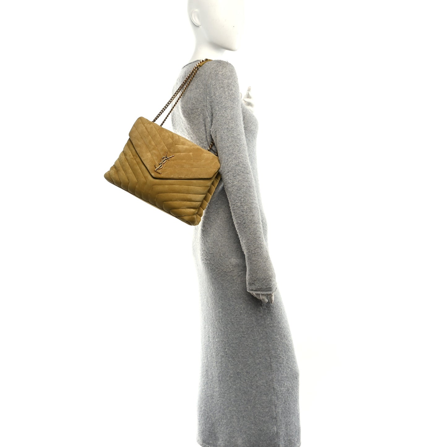 Suede Y Quilted Monogram Medium Loulou Chain Satchel Chartreuse