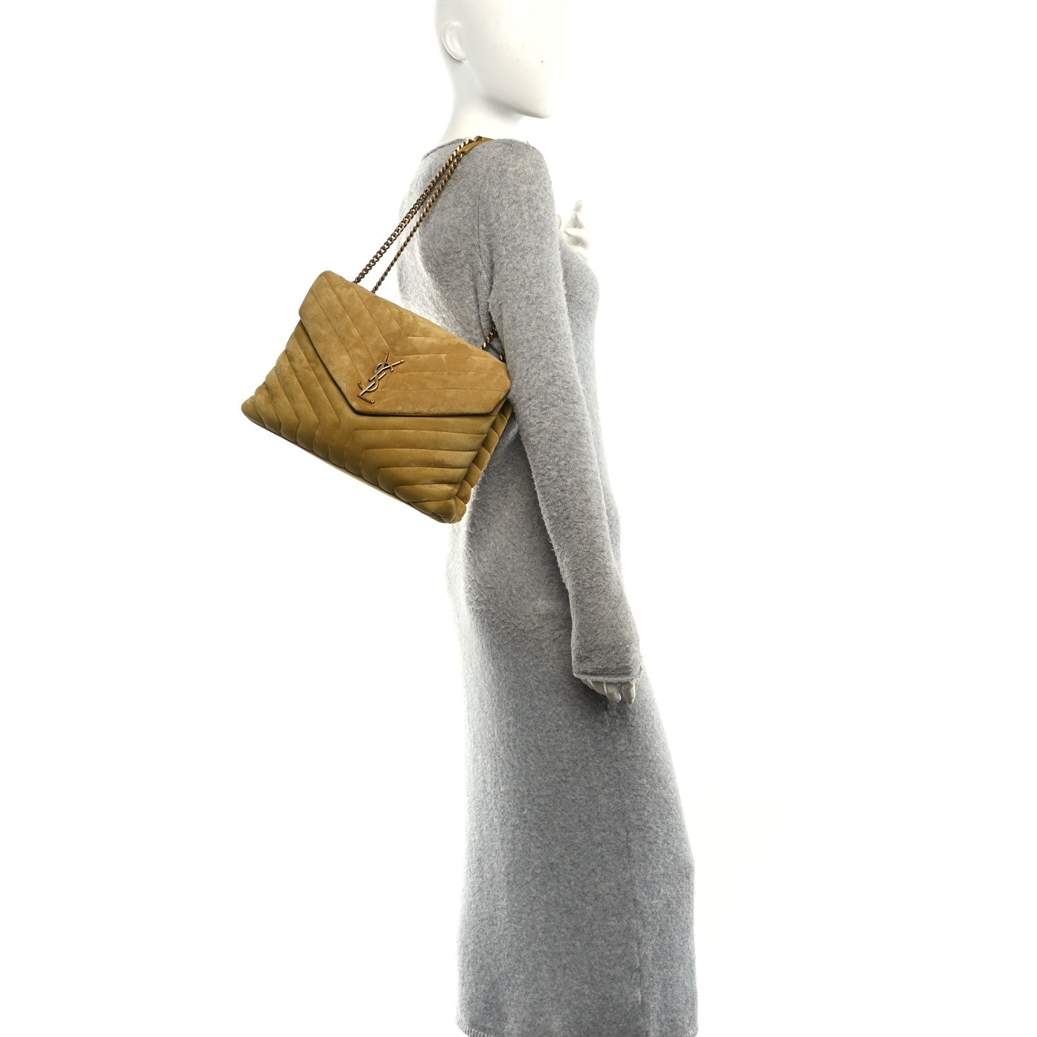 Saint Laurent Suede Y Quilted Monogram Medium Loulou Chain Satchel Chartreuse 2 of 11