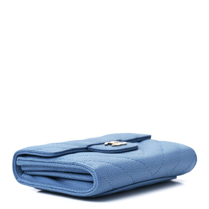 Chanel Caviar Flat Chevron Quilted Flap Card Holder Wallet Blue 4 of 12