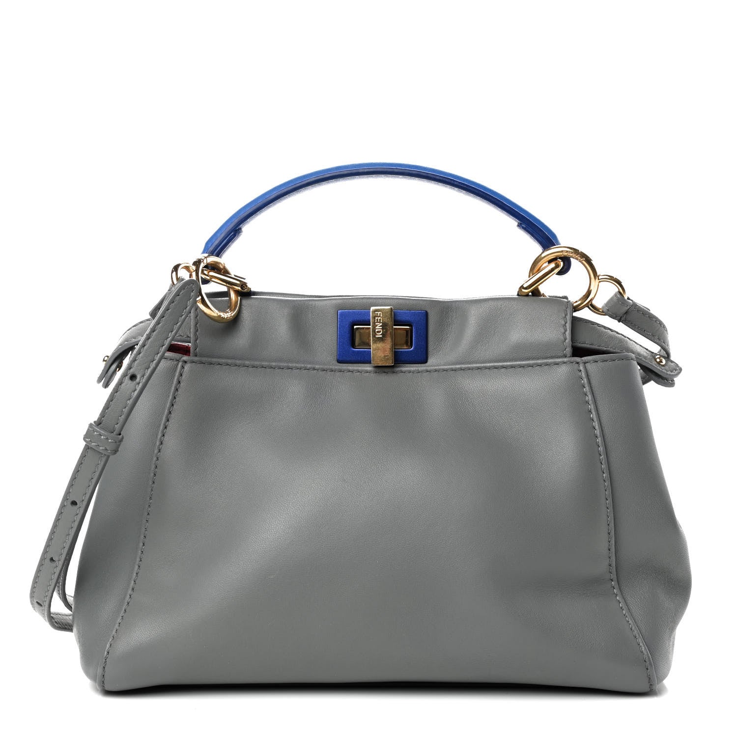 Fendi Nappa Colorblock Mini Peekaboo Iconic Satchel Grigio Chiaro Fragola Blue 1 of 9