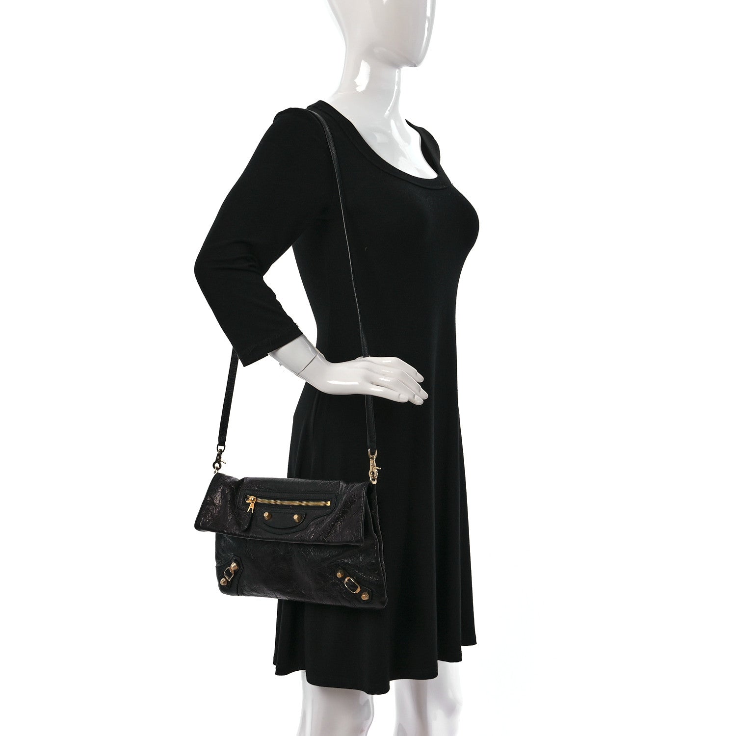 Balenciaga Agneau Giant 12 Gold Hardware Envelope Strap Clutch Black 2 of 9