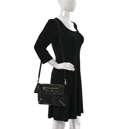 Balenciaga Agneau Giant 12 Gold Hardware Envelope Strap Clutch Black 2 of 9