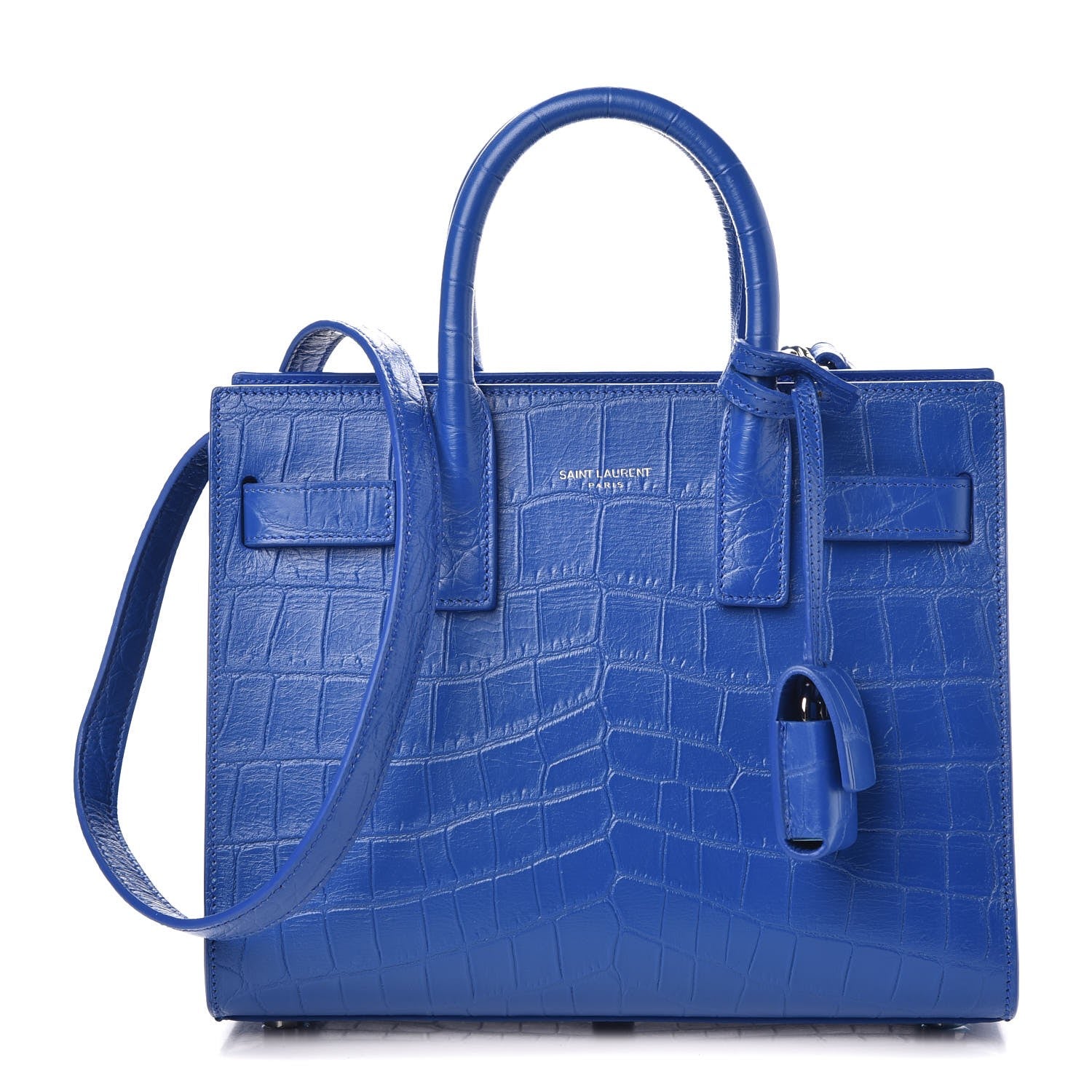 Saint Laurent Calfskin Crocodile Embossed Nano Sac De Jour Royal Blue 1 of 7