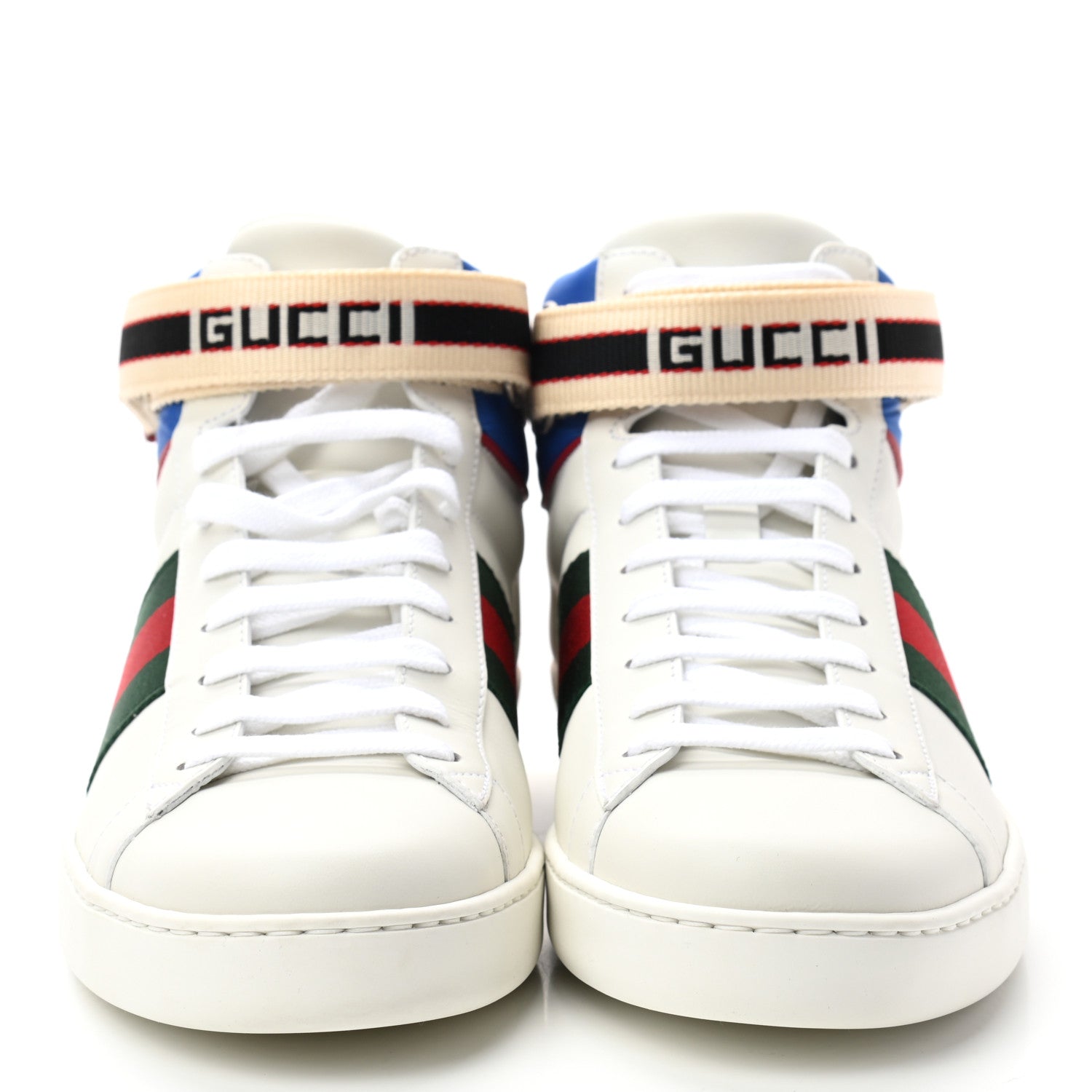 Gucci Calfskin Ayers Web Mens New Ace Stripe High Top Sneakers 8 White 2 of 8