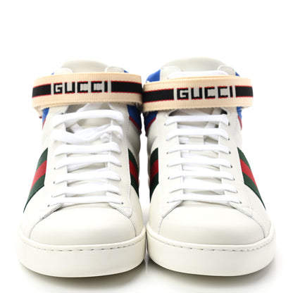 Gucci Calfskin Ayers Web Mens New Ace Stripe High Top Sneakers 8 White 2 of 8