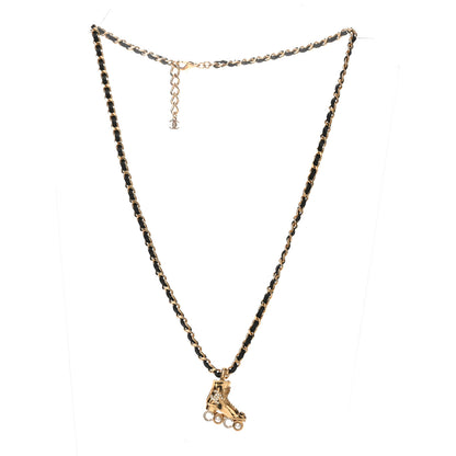 Chanel Metal Lambskin Crystal Pearl CC Rollerskate Necklace Gold Black 3 of 4