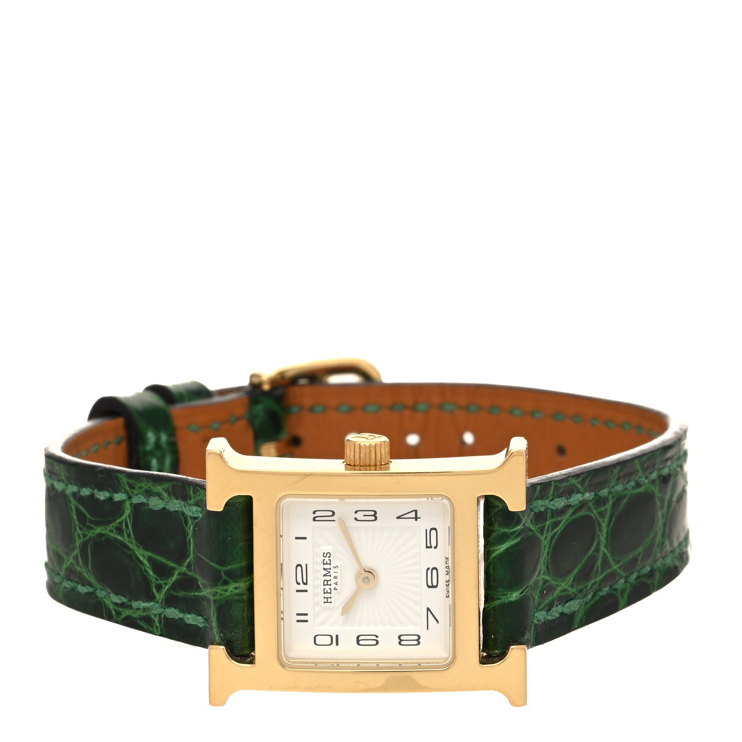 Hermes Stainless Steel Alligator 17.2mm Heure H Hour Quartz Watch Vert Moyen 2 of 5