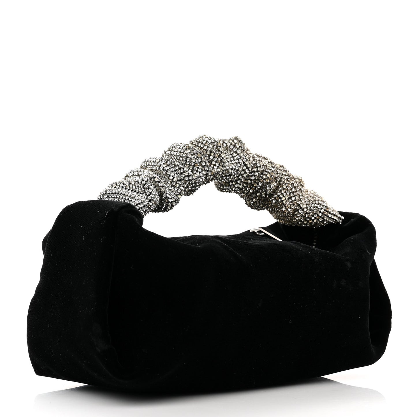 Velvet Crystal Rhinestone Mini Scrunchie Bag Black Silver
