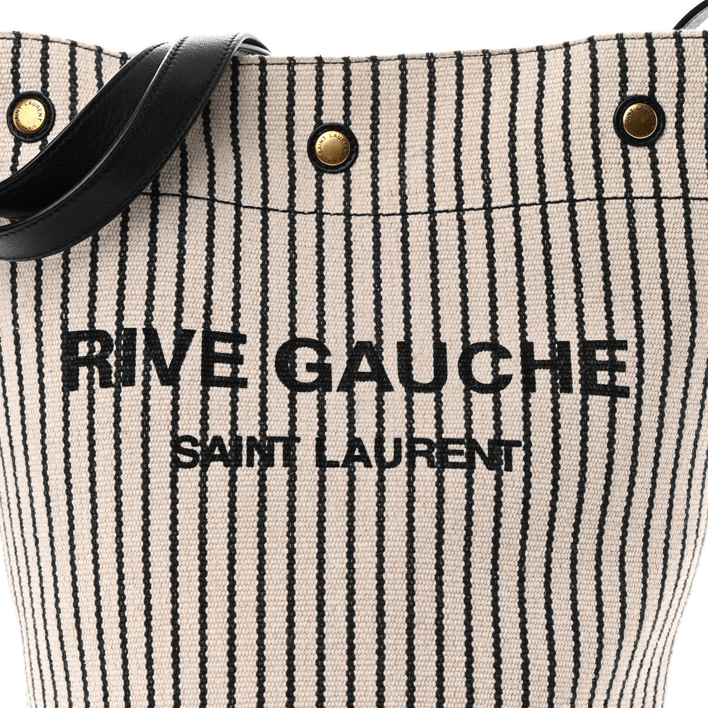 Linen Calfskin Striped Rive Gauche Bucket Bag Grey Cream Black