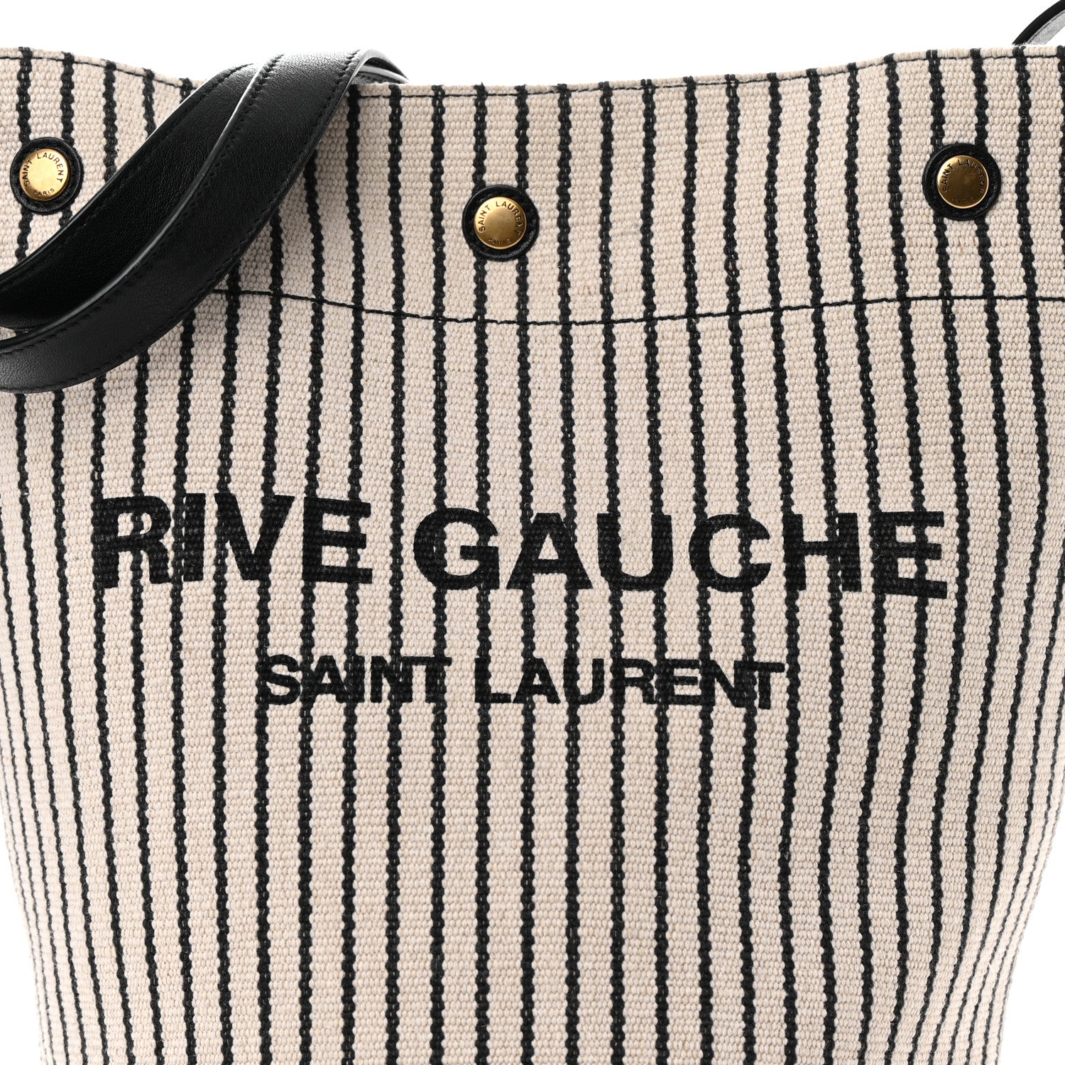 Saint Laurent Linen Calfskin Striped Rive Gauche Bucket Bag Grey Cream Black 9 of 15