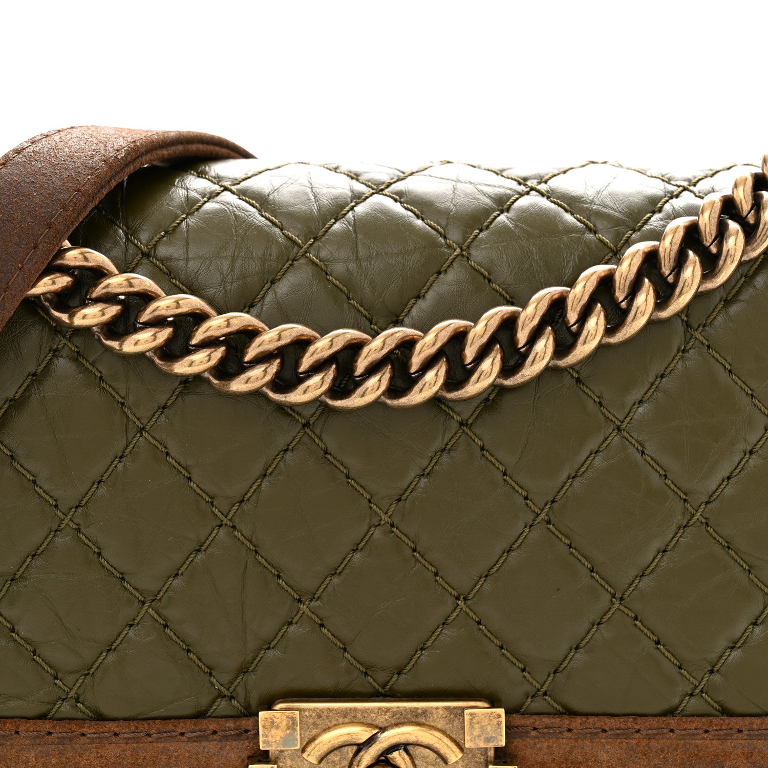 Chanel Suede Calfskin Quilted Medium Boy Flap Green Brown 8 of 13