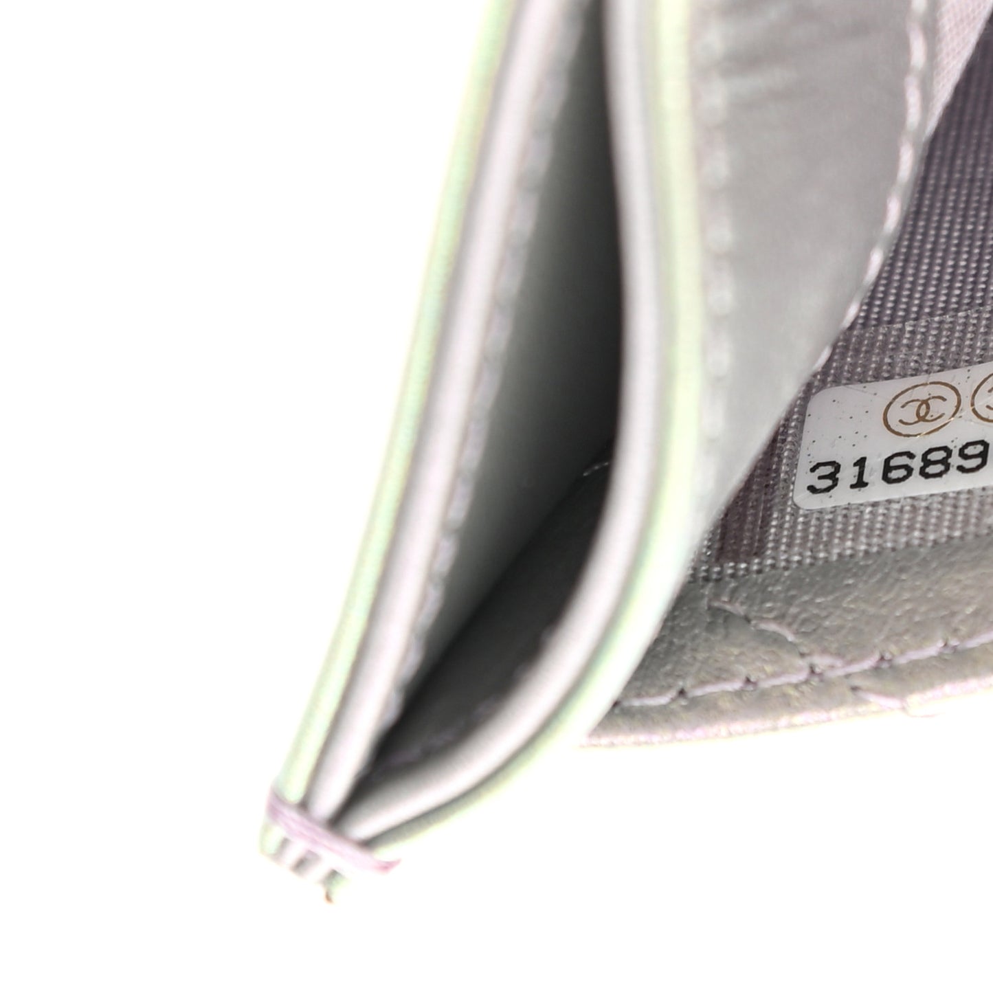 Iridescent Calfskin Quilted Card Holder Light Purple