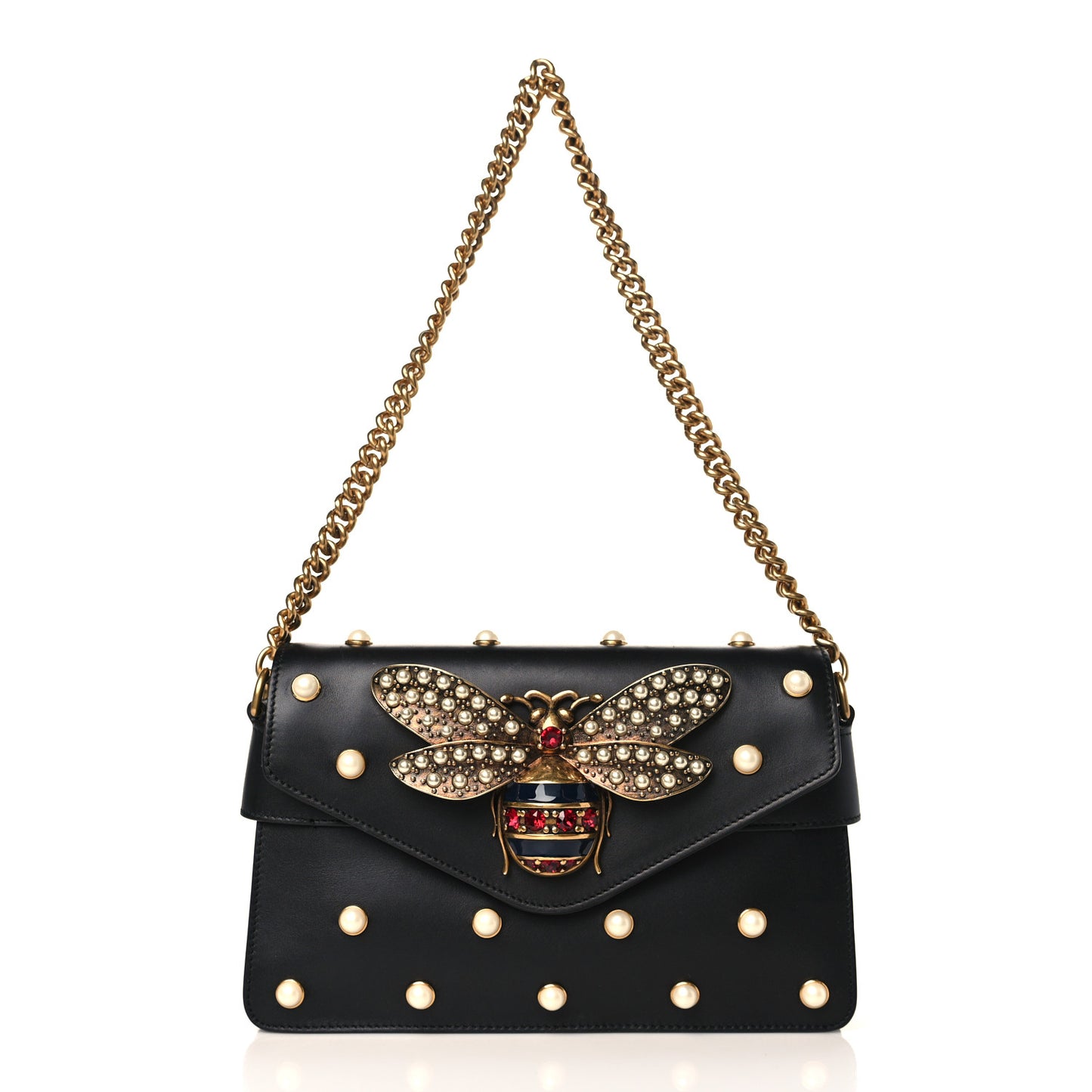 Nappa Pearl Studded Mini Queen Margaret Broadway Shoulder Bag Black