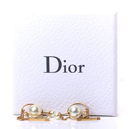 Christian Dior Pearl Tribales Dangle Chain Earrings Gold 6 of 6