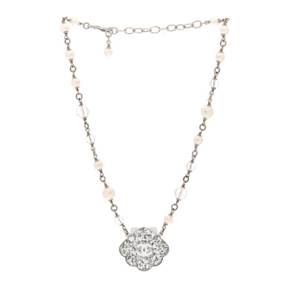Chanel Pearl Resin Glitter CC Shell Necklace Silver 3 of 5