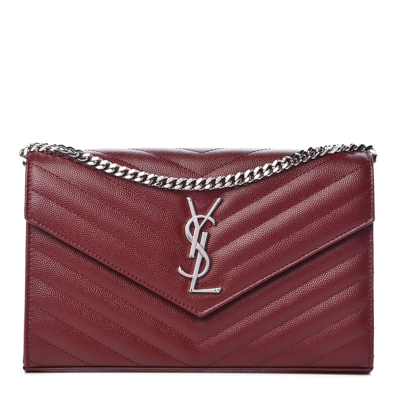 Saint Laurent Grain De Poudre Matelasse Chevron Monogram Chain Wallet Palissandre 1 of 11