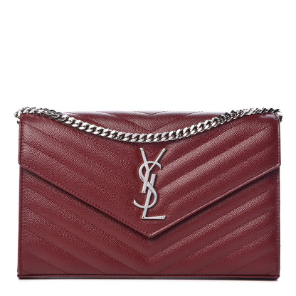 Saint Laurent Grain De Poudre Matelasse Chevron Monogram Chain Wallet Palissandre 1 of 11