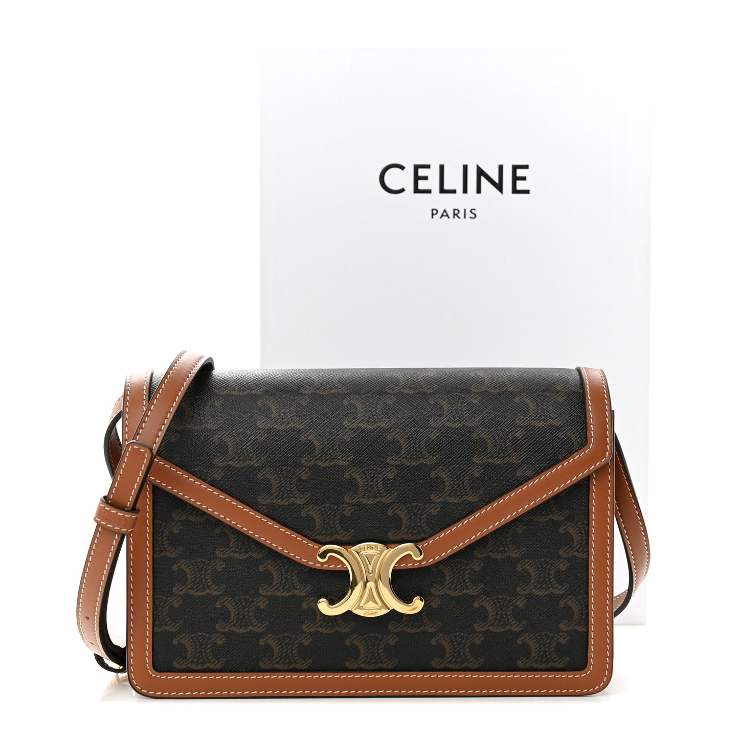 Triomphe Canvas Calfskin Enveloppe Bag Tan