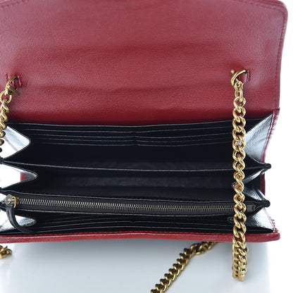 Gucci Vintage Effect Calfskin Matelasse Diagonal Torchon GG Marmont Chain Wallet Black Romantic Cherry 5 of 10