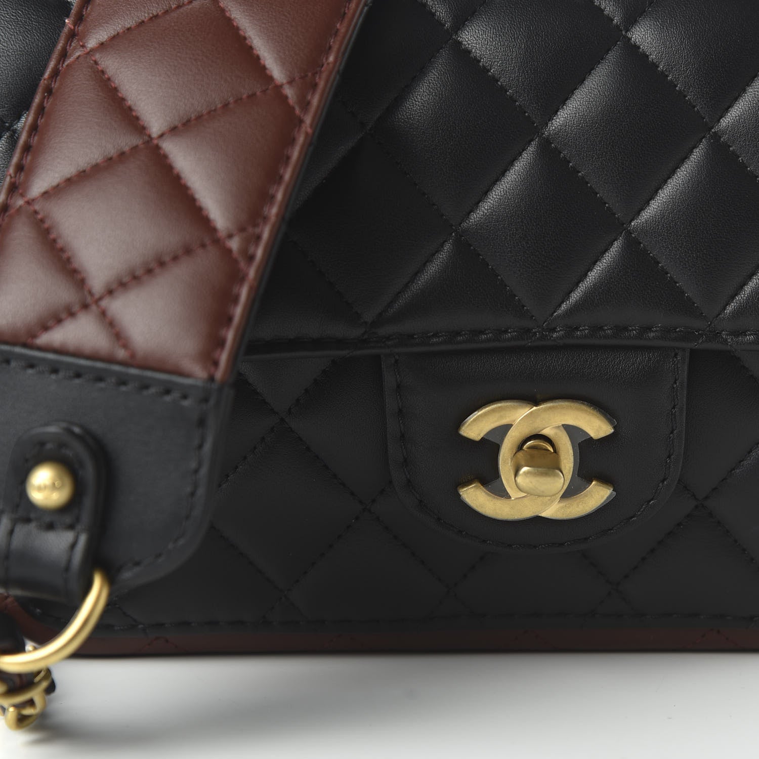 Chanel Calfskin Quilted Small Strap Into Flap Bag Black Brown 10 of 11