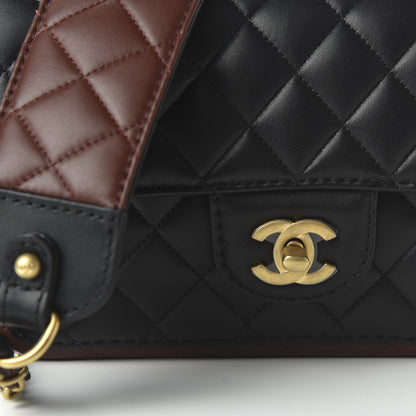 Chanel Calfskin Quilted Small Strap Into Flap Bag Black Brown 10 of 11