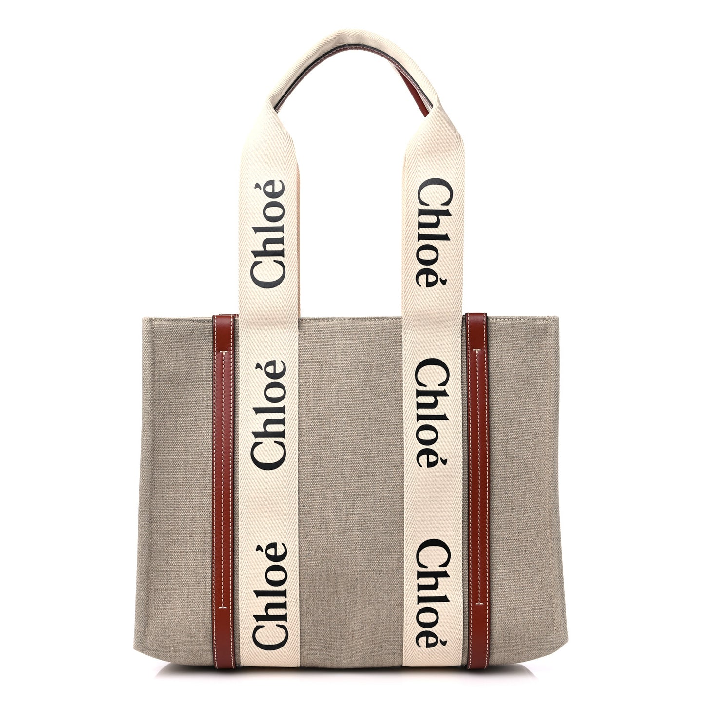 Cotton Calfskin Medium Woody Ribbon Tote White Brown