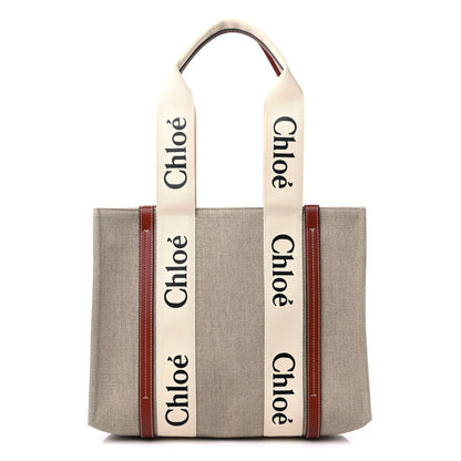 Chloe Cotton Calfskin Medium Woody Ribbon Tote White Brown 1 of 9